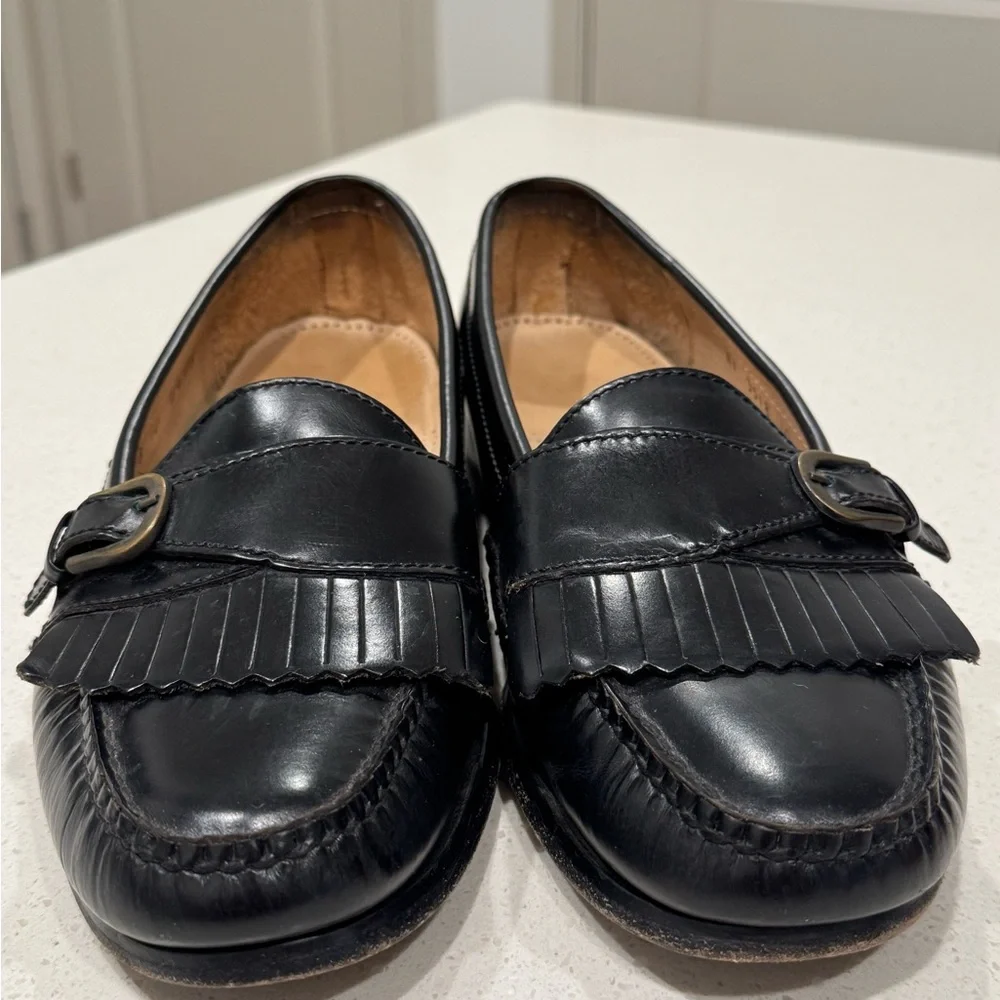 Cole Haan City Black Leather Kiltie Monk Strap Loafers - Size 10